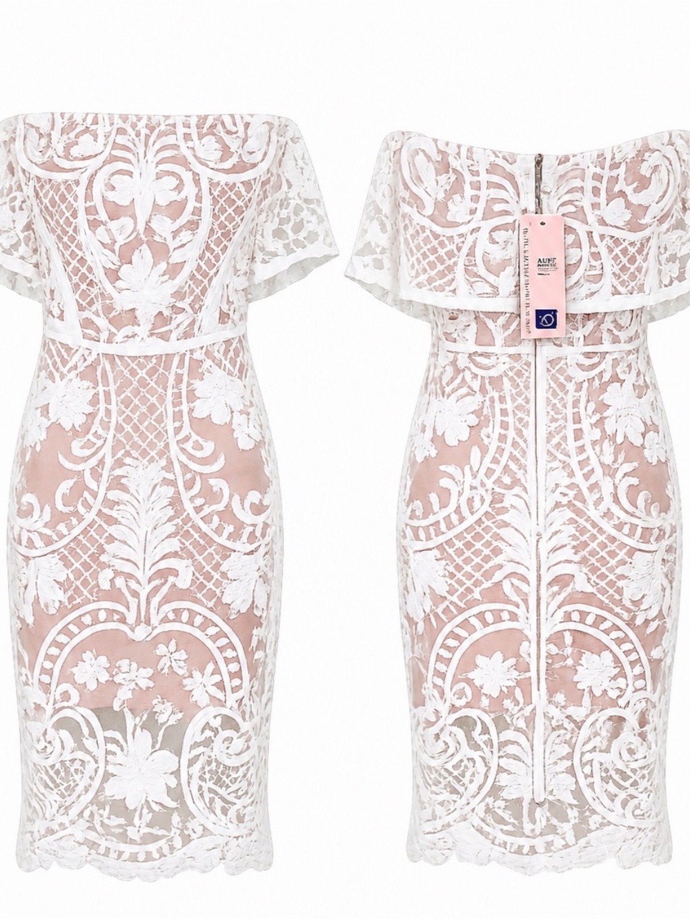 Showpo Señorita Dress Sz 8 White Lace Mesh Strapless Cocktail Party NWT